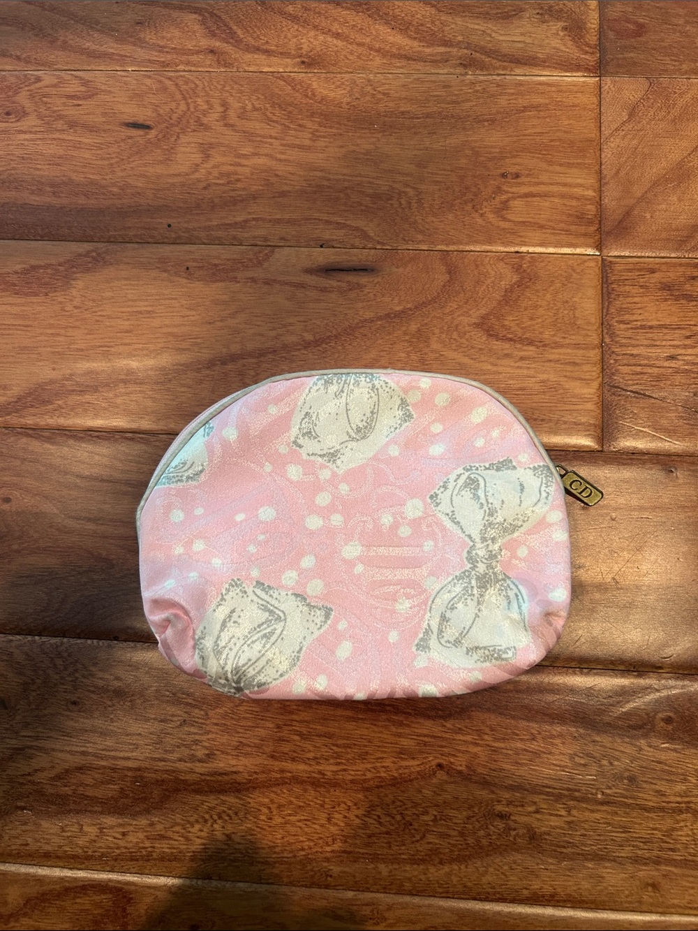 Christian Dior Vintage Pink Satin Imprinted Bow Makeup Case